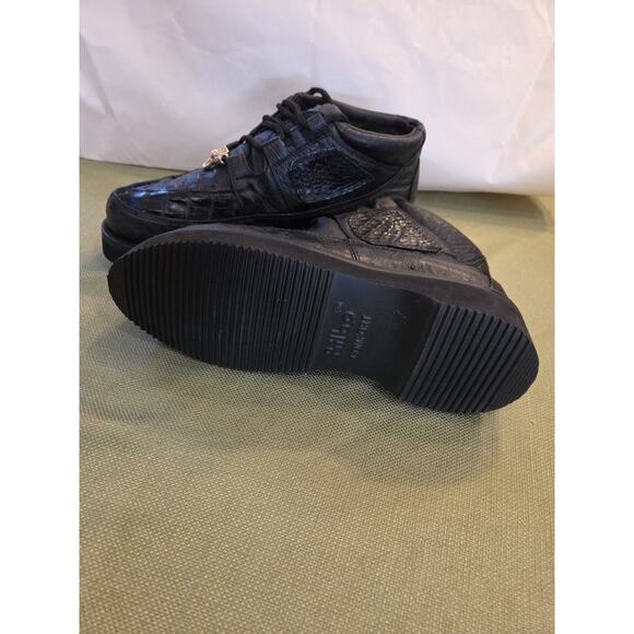 Wild West Genuine NATURAL Caiman Crocodile Ostrich Casual Shoes Lace Up Black main image 4